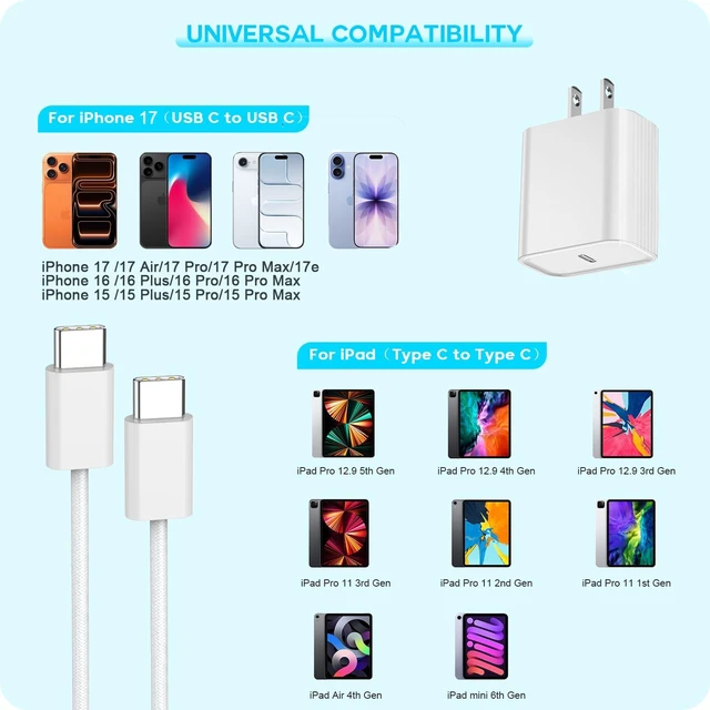 Alt view image 2 of 7 - Fast Charger for iPhone 15, 3Pack USB C iPad Charger PD Fast Charger Block 6FT Long USB C to Type C iPhone 15 Charging Cable Cord for iPhone 15/15 Pro/15 Pro Max,iPad Pro 12.9/11inch, iPad Air 5th/4th