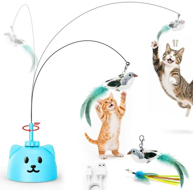 Main image of Automatic Interactive Cat Toy, Flying Bird Wand for Indoor Cats | Rechargeable 360-degree flying bird wand with 2 speeds, touch restart, 10-minute play cycle, and washable 8 cm sticky base
