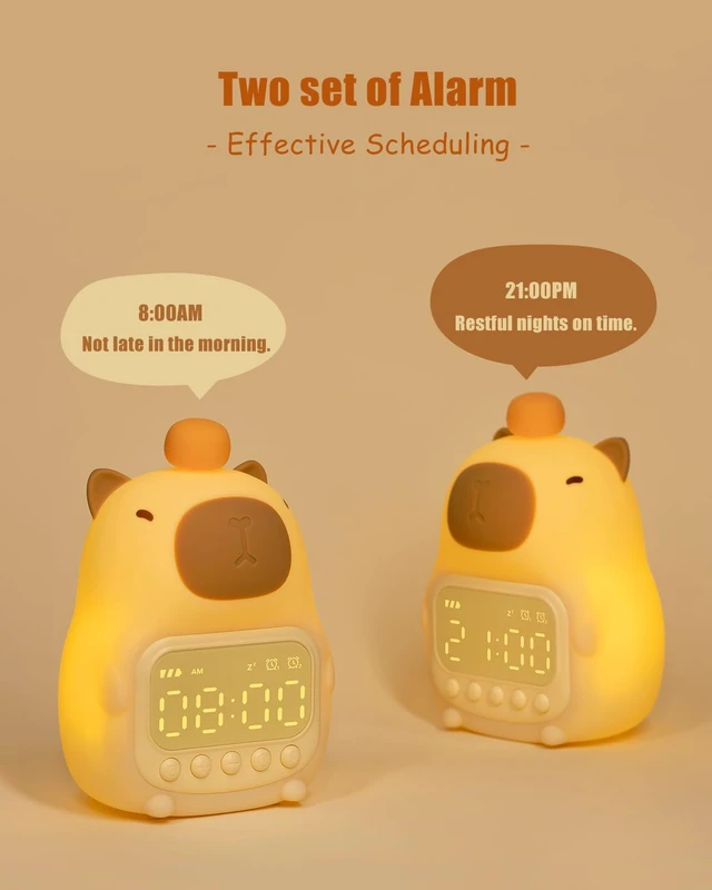Alt view image 4 of 7 - Capybara Alarm Clock for Kids, Cute Kid Night Light Toddler Alarm Clocks | Kids Small Digital Clock for Bedroom Bedside, Dual Alarm, Warm Night Light, LED Desk Clock Gift for Boys and Girls