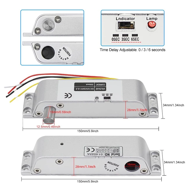 Alt view image 4 of 7 - Electric Drop Bolt Lock DC 12V Fail Safe NC Mode Electronic Door Lock for Access Control Security System with Time Delay