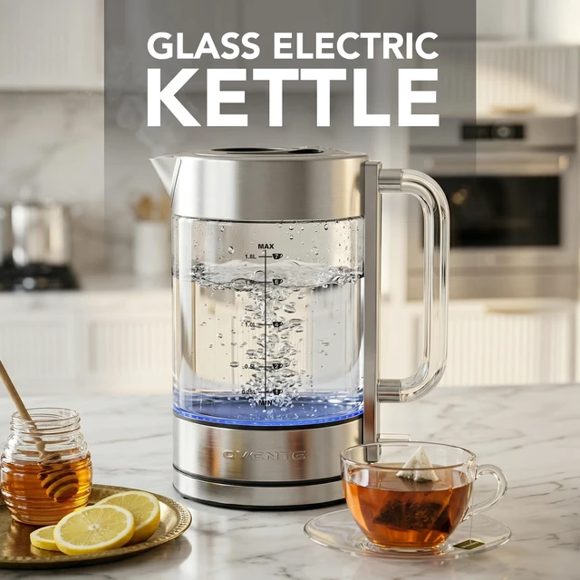 Alt view image 4 of 7 - 1.8L Glass Electric Kettle Water Boiler, Silver KG911S | 1500W Fast Boiling, Easy Fill Lid, Borosilicate Glass, Blue LED, Auto Shut-Off, Boil-Dry Protection, Removable Filter