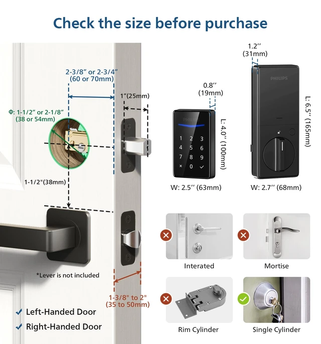 Alt view image 6 of 6 - Keyless Entry Door Lock - Generate One-time Code Remotely Nonconnected- Touchscreen Keypad Standalone Deadbolt Lock - Matte Black