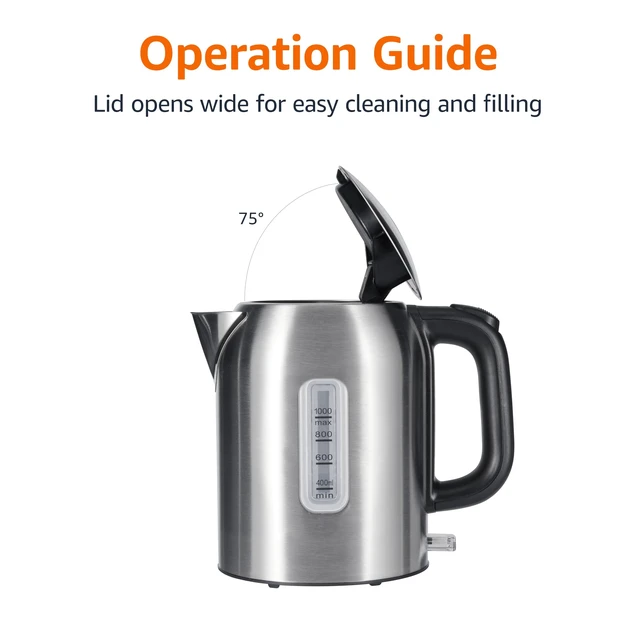 Alt view image 4 of 6 - Electric Kettle, Tea Kettle & Water Boiler with Auto Shut-Off, Boil Dry Protection, Strix Thermostat, BPA-Free, 1500W, 1.1Qt (1L), Stainless Steel, New Model, Black & Silver