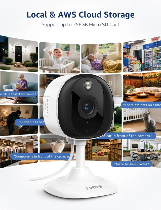 Alt view image 3 of 7 - 2K Security Indoor & Outdoor Camera for Baby Care, Pet Monitoring, Remote Intercom, Night Vision, 2-Way Audio, Cloud & SD Card Storage (SD Card Not Included)