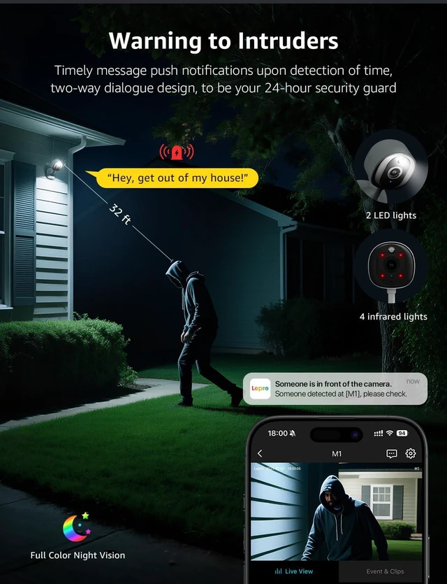 Alt view image 5 of 7 - 2K Security Indoor & Outdoor Camera for Baby Care, Pet Monitoring, Remote Intercom, Night Vision, 2-Way Audio, Cloud & SD Card Storage (SD Card Not Included)