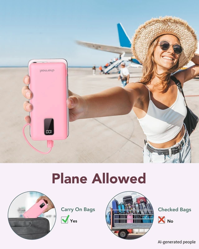 Alt view image 5 of 7 - Portable Charger Power Bank Built in Cables,10000mAh Battery Pack | with AC Wall Plug,LED Display & 5 Outputs,Travel Camping Essentials Slim External Phone Charger for iPhone,Samsung,Android