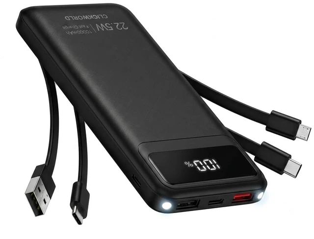Main image of 10000mAh Power Bank, Portable Charger with 4 Built-in Cables, 22.5W Fast Charging, LED Digital Display, USB-C Battery Pack for iPhone, Samsung & Android