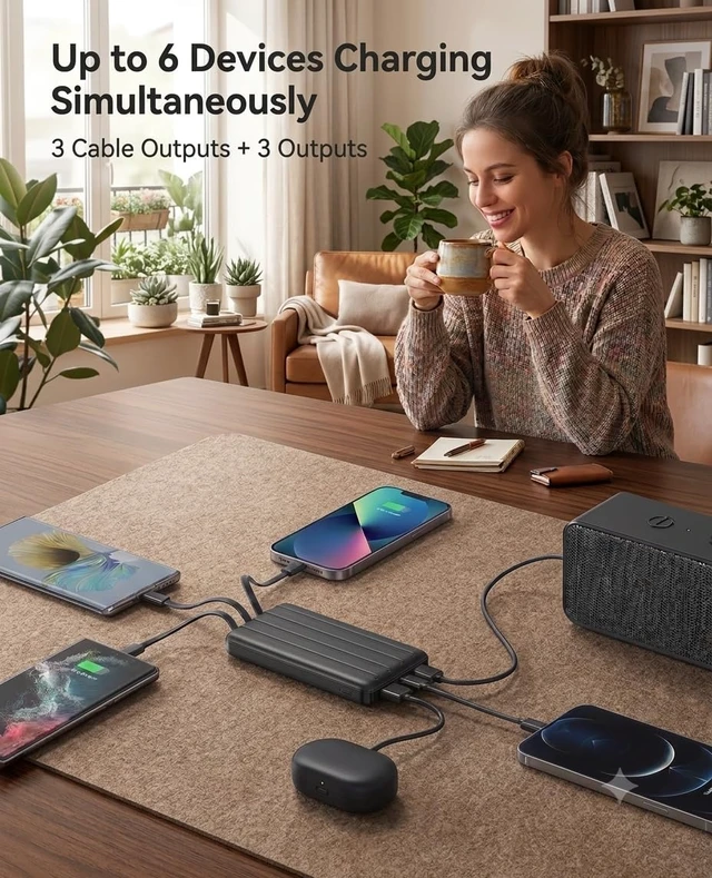 Alt view image 3 of 7 - 10000mAh Power Bank, Portable Charger with 4 Built-in Cables, 22.5W Fast Charging, LED Digital Display, USB-C Battery Pack for iPhone, Samsung & Android