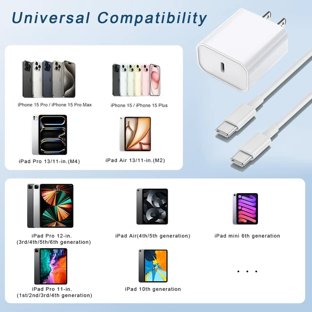 Alt view image 5 of 7 - 10FT Fast Charging Cord for iPhone 17 16e 15,3Pack Extra Long 10Foot USB C to Type C Charger Cable 20W USBC Charger Block Cube Super Quick Charging for iPhone 17 Air/17 16 15 Pro/Plus/Pro Max,iPad Pro