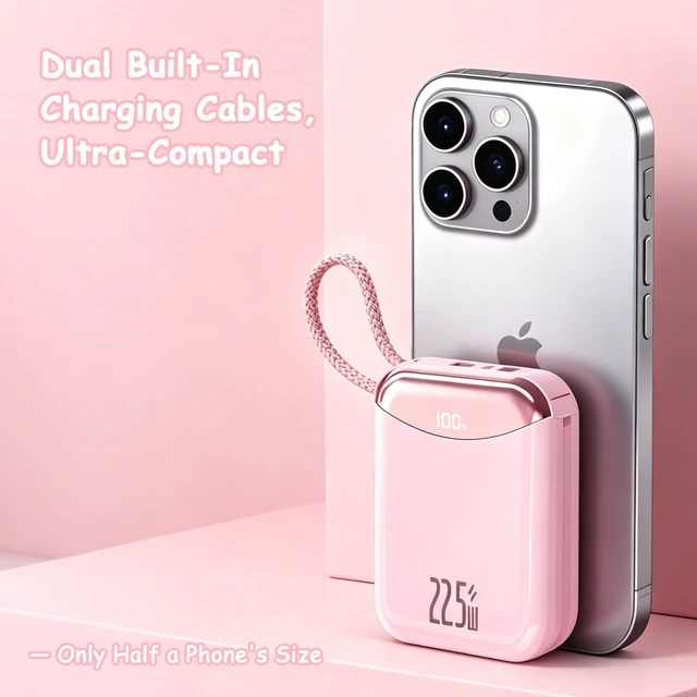 Alt view image 4 of 7 - 10000mAh Portable Charger with Built-in USB-C & Light-ning Cables, 22.5W Fast Charging Power Bank, Travel Battery Pack with LED Display for iPhone Samsung Android Flight Approved