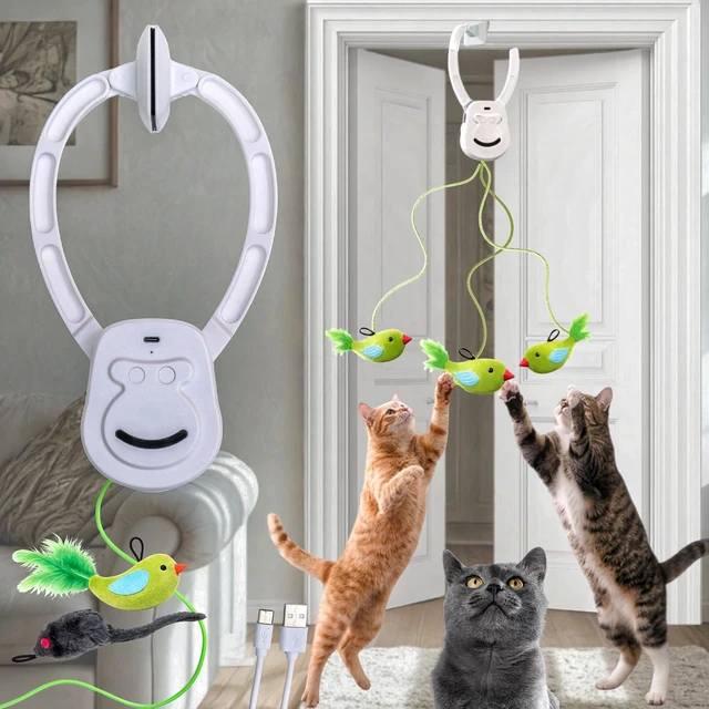 Main image of Interactive Cat Toys for Indoor Cats - 2 Motion Modes (360° Spin & Irregular Jumping), with Bird&Mouse attachments, USB Rechargeable Door Hanging Toy - for Kittens Adult Multi-Cats Households