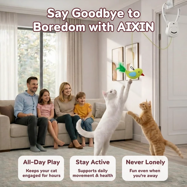 Alt view image 3 of 7 - Interactive Cat Toys for Indoor Cats - 2 Motion Modes (360° Spin & Irregular Jumping), with Bird&Mouse attachments, USB Rechargeable Door Hanging Toy - for Kittens Adult Multi-Cats Households