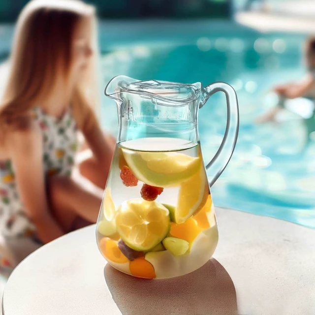 Alt view image 3 of 7 - Droply - Plastic Pitcher (64 oz, 2 Quart), Clear Water Pitcher with Lid, Fridge Jug, BPA-Free, Shatter-Proof, Great for Iced Tea, Sangria, Lemonade, Juice, Milk, and More