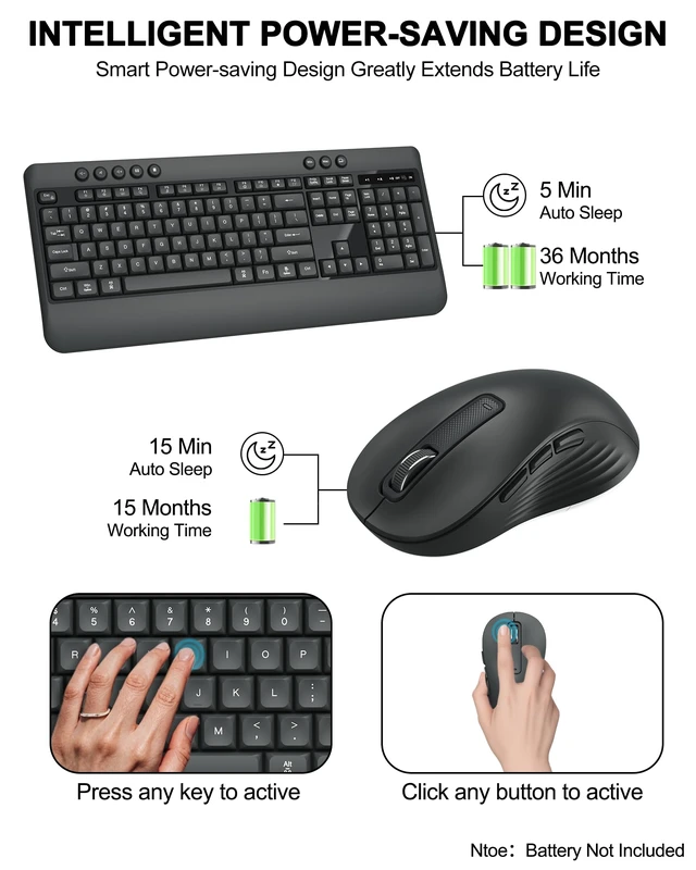 Alt view image 5 of 7 - Wireless Keyboard and Mouse Combo, Full Size Quiet Ergonomic, Darkgray | Silent ergonomic keyboard with palm rest, 3-Level DPI Quiet Optical Mouse, 2.4G USB Receiver for Mac Windows PC Laptop