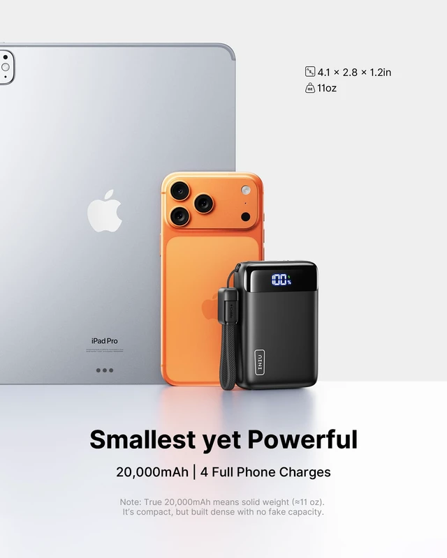 Alt view image 2 of 7 - Portable Charger, Smallest 20000mAh 22.5W Fast Charging Power Bank | USB-C Cable, Flight-Safe, Travel Essentials, Flashlight, Battery Pack for iPhone 18 17 16 Samsung Google, Mini Size
