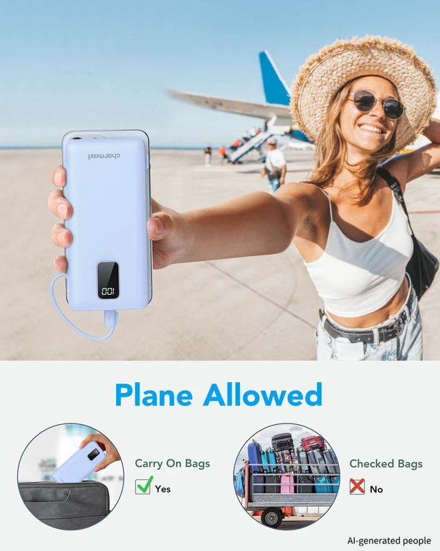 Alt view image 5 of 7 - Portable Charger Power Bank Built in Cables,10000mAh Battery Pack | with AC Wall Plug,LED Display & 5 Outputs,Travel Camping Essentials Slim External Phone Charger for iPhone,Samsung,Android