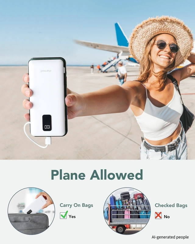 Alt view image 5 of 7 - Portable Charger Power Bank Built in Cables,10000mAh Battery Pack | with AC Wall Plug,LED Display & 5 Outputs,Travel Camping Essentials Slim External Phone Charger for iPhone,Samsung,Android