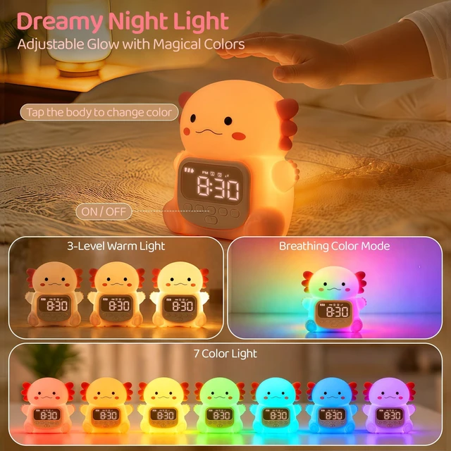 Alt view image 4 of 7 - Alarm Clock for Kids, Cute Night Light Toddler Alarm Clocks, Pink | Kids Small Digital Clock for Bedroom Bedside, Dual Alarm, Multicolor Night Light, LED Desk Clock Gift for Boys and Girls
