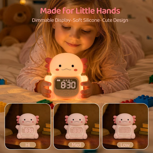 Alt view image 5 of 7 - Alarm Clock for Kids, Cute Night Light Toddler Alarm Clocks, Pink | Kids Small Digital Clock for Bedroom Bedside, Dual Alarm, Multicolor Night Light, LED Desk Clock Gift for Boys and Girls