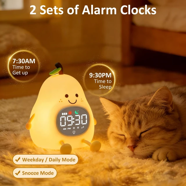Alt view image 4 of 7 - Pear Kids Alarm Clock with Night Light, OK to Wake Clock for Toddler | Cute Digital Clock for Bedroom Bedside, Dual Alarm, Multicolor Night Light, White Noise, Desk Clock Gift for Boys and Girls