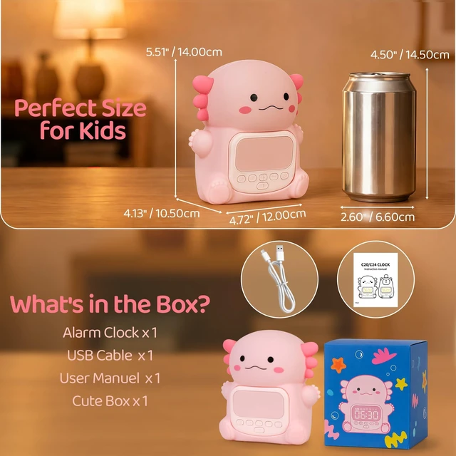 Alt view image 6 of 7 - Alarm Clock for Kids, Cute Night Light Toddler Alarm Clocks, Pink | Kids Small Digital Clock for Bedroom Bedside, Dual Alarm, Multicolor Night Light, LED Desk Clock Gift for Boys and Girls