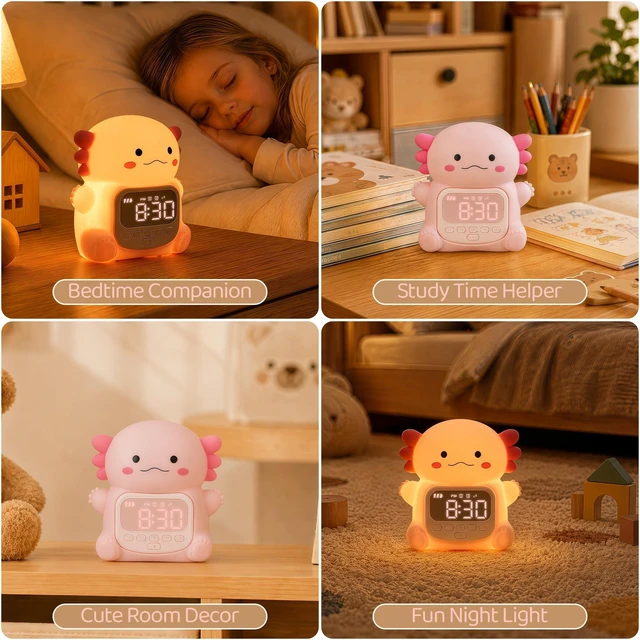 Alt view image 7 of 7 - Alarm Clock for Kids, Cute Night Light Toddler Alarm Clocks, Pink | Kids Small Digital Clock for Bedroom Bedside, Dual Alarm, Multicolor Night Light, LED Desk Clock Gift for Boys and Girls