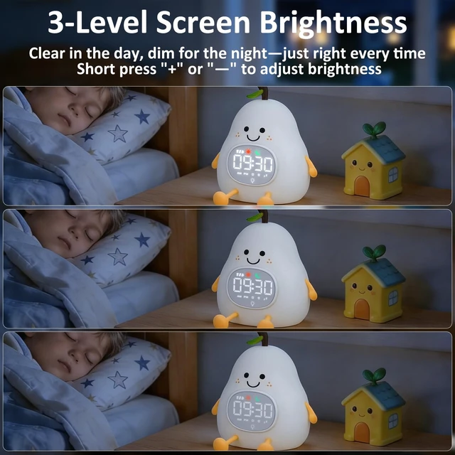 Alt view image 7 of 7 - Pear Kids Alarm Clock with Night Light, OK to Wake Clock for Toddler | Cute Digital Clock for Bedroom Bedside, Dual Alarm, Multicolor Night Light, White Noise, Desk Clock Gift for Boys and Girls