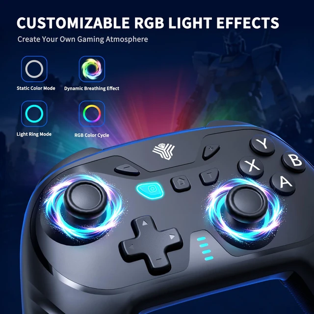 Alt view image 3 of 7 - Gaming Wireless Controller for PC, Switch, Steam Deck, Android, iOS | Hall Effect Joysticks&Triggers/RGB Lighting/1000Hz Polling/Adjustable Turbo/2 Back Buttons/Vibration/1000mah Battery (Black)