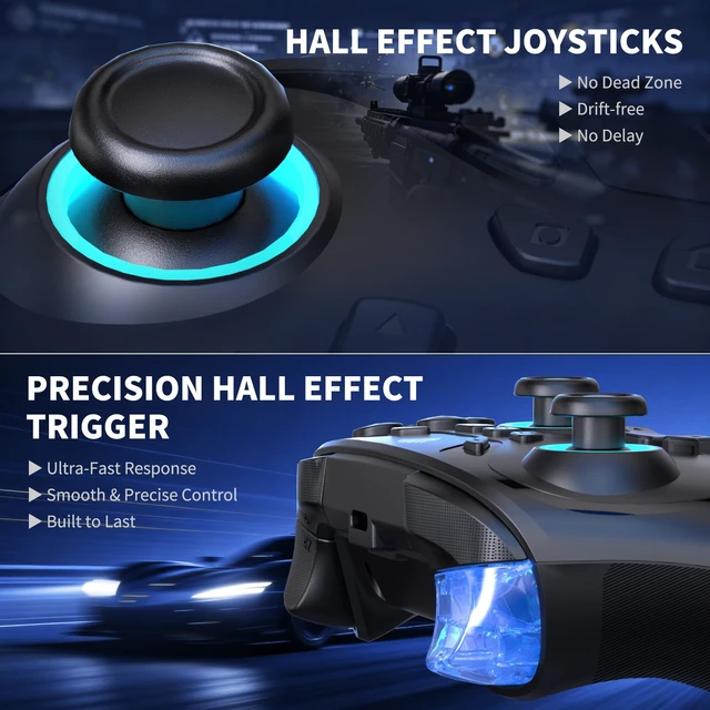 Alt view image 4 of 7 - Gaming Wireless Controller for PC, Switch, Steam Deck, Android, iOS | Hall Effect Joysticks&Triggers/RGB Lighting/1000Hz Polling/Adjustable Turbo/2 Back Buttons/Vibration/1000mah Battery (Black)