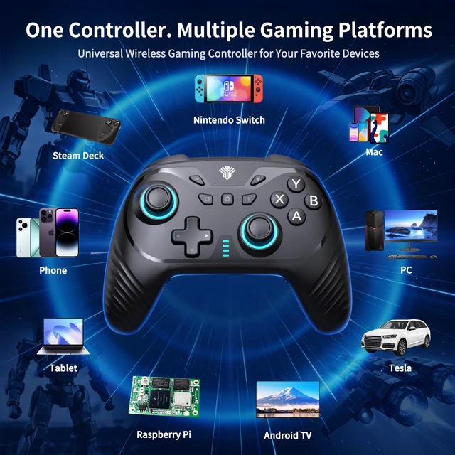 Alt view image 2 of 7 - Gaming Wireless Controller for PC, Switch, Steam Deck, Android, iOS | Hall Effect Joysticks&Triggers/RGB Lighting/1000Hz Polling/Adjustable Turbo/2 Back Buttons/Vibration/1000mah Battery (Black)