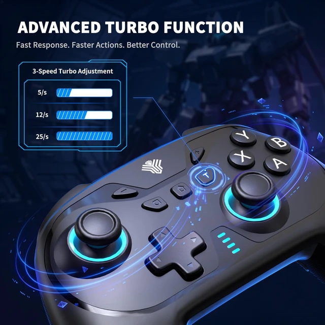Alt view image 6 of 7 - Gaming Wireless Controller for PC, Switch, Steam Deck, Android, iOS | Hall Effect Joysticks&Triggers/RGB Lighting/1000Hz Polling/Adjustable Turbo/2 Back Buttons/Vibration/1000mah Battery (Black)