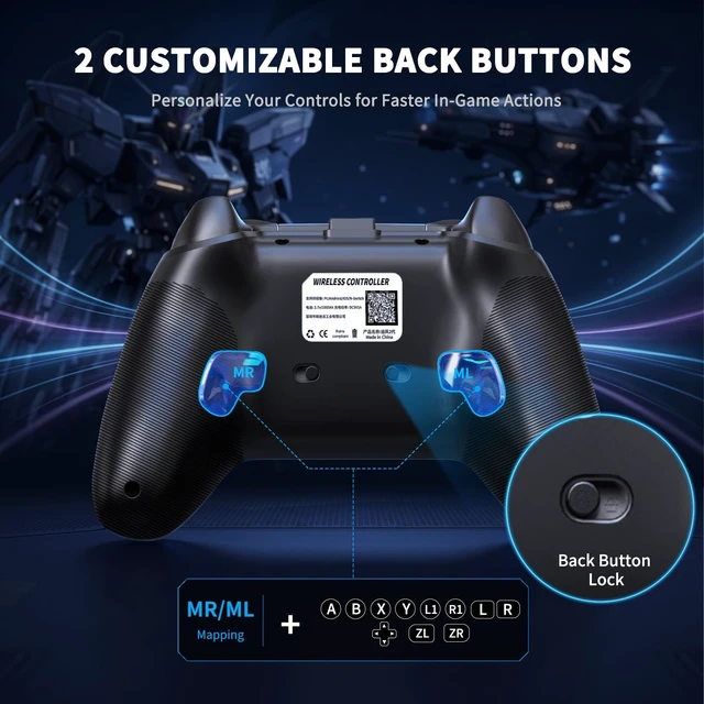 Alt view image 5 of 7 - Gaming Wireless Controller for PC, Switch, Steam Deck, Android, iOS | Hall Effect Joysticks&Triggers/RGB Lighting/1000Hz Polling/Adjustable Turbo/2 Back Buttons/Vibration/1000mah Battery (Black)