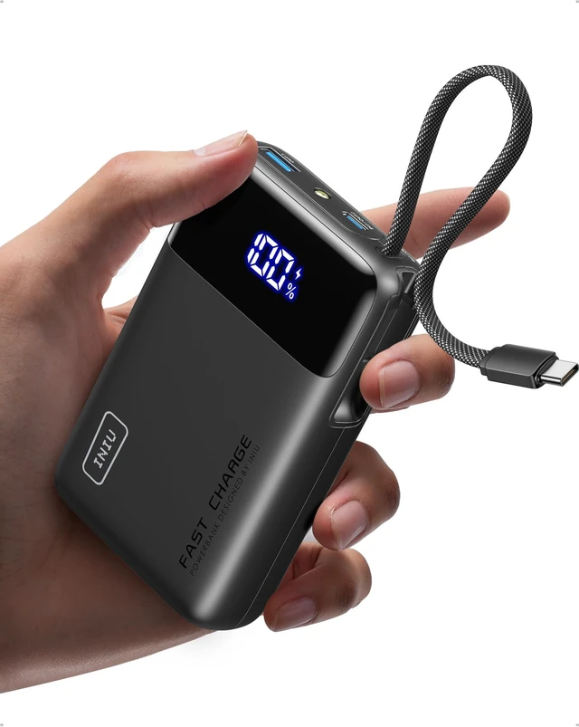 Main image of Portable Charger, Smaller 45W Fast Charging Power Bank, 20000mAh Black | Flight-Safe, Built in USB-C Cable, Travel Essential, Battery Phone Pack for iPhone 18 17 16 Pro, Samsung S26, iPad etc