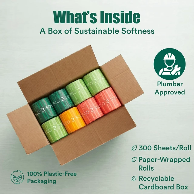 Alt view image 7 of 7 - 3 Ply Bamboo Toilet Paper, 12 Mega Rolls, 300 Sheets Each | 3 Ply, FSC Certified Bamboo, Soft, Hypoallergenic, Septic-Safe, Chemical & Dye Free, Eco-Friendly, 300 Sheets/Roll