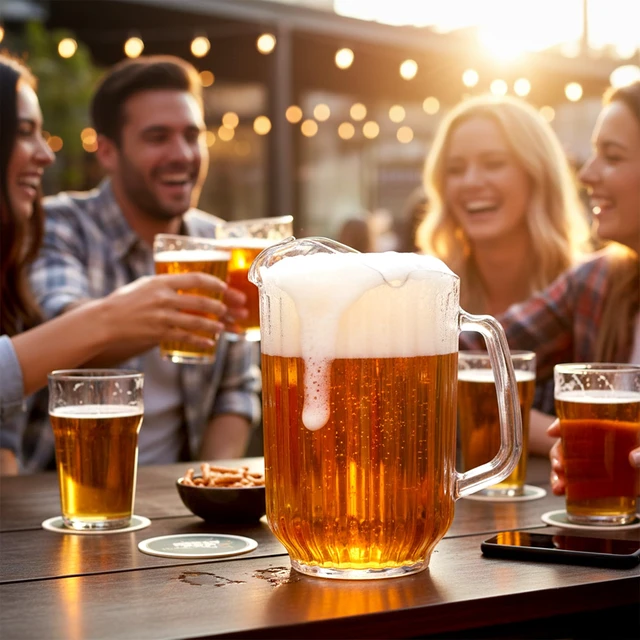Alt view image 2 of 7 - Cheerly Beerly - 2-Pack Unbreakable Plastic Beer Pitcher (60 oz) with 3 Spouts, Restaurant-Grade Polycarbonate Beverage Dispenser, Dishwasher-Safe, Great for Beer, Sangria, and More