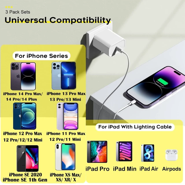 Alt view image 4 of 7 - Fast Charger iPhone,i Phone Charge Cable,3Pack iPhone Charger Fast Charging 6Foot Phone Charging USB C Charge Adapter 6FT Type C to Lightning Cable for iPhone 14 Pro Max/14 Plus/13/12 Mini/11/10/XS/SE