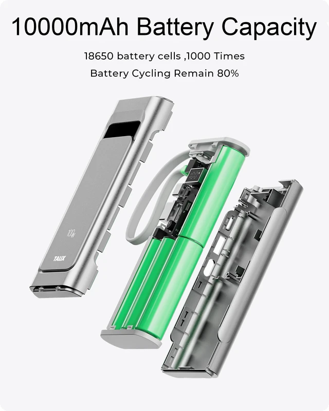 Alt view image 3 of 7 - Portable Charger 100W, 10000mAh Power Bank with Built-in USB-C Cable | 3-Port Fast Charging Battery Pack for iPhone Duo/18 Pro/17/16/15 Series, Galaxy, iPad, Steam Deck, Travel Essentials