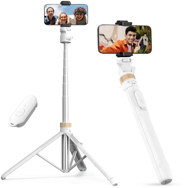 Main image of 72" Phone Tripod, Extendable for iPhone & Selfie Stick with Detachable Phone Holder & Wireless Remote, Compatible with All Cell Phones, Camera (White)
