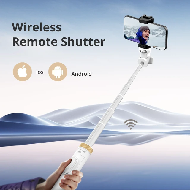 Alt view image 2 of 6 - 72" Phone Tripod, Extendable for iPhone & Selfie Stick with Detachable Phone Holder & Wireless Remote, Compatible with All Cell Phones, Camera (White)