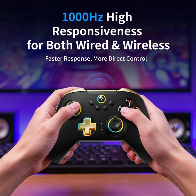 Alt view image 4 of 7 - N10 Wireless Controller for Switch, PC, iOS & Android, Black | Hall Effect Joysticks, 1000Hz Polling, Bluetooth, 2.4G & Wired Modes, RGB Lighting, Back Buttons, Turbo, Motion Control