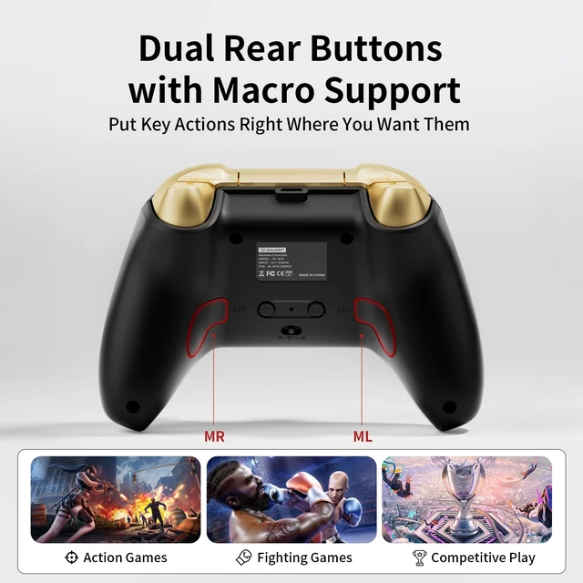 Alt view image 7 of 7 - N10 Wireless Controller for Switch, PC, iOS & Android, Black | Hall Effect Joysticks, 1000Hz Polling, Bluetooth, 2.4G & Wired Modes, RGB Lighting, Back Buttons, Turbo, Motion Control