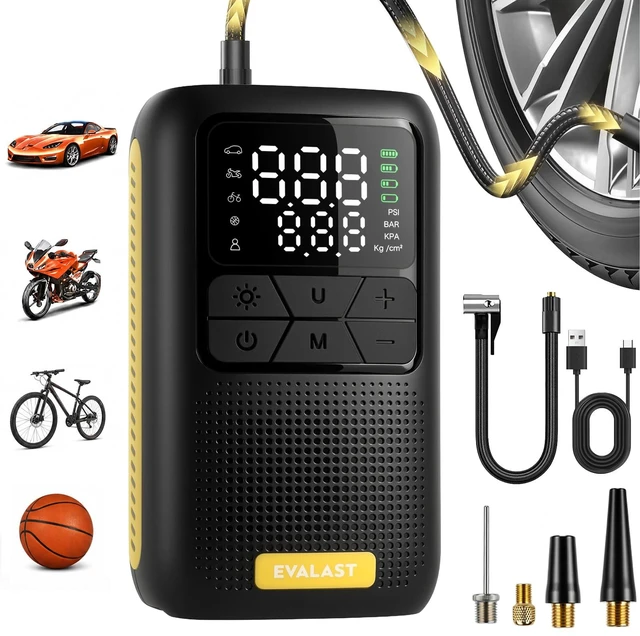 Main image of Tire Inflator, Portable Air Compressor, 150 PSI Cordless Air Pump | 420g lightweight design, 19.24Wh battery, 20 L/min airflow, auto shut-off, and 5 modes for car tires, bikes, and balls.