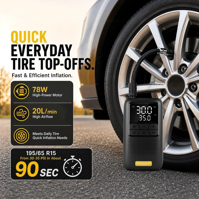 Alt view image 4 of 7 - Tire Inflator, Portable Air Compressor, 150 PSI Cordless Air Pump | 420g lightweight design, 19.24Wh battery, 20 L/min airflow, auto shut-off, and 5 modes for car tires, bikes, and balls.