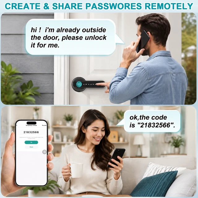Alt view image 6 of 7 - Fingerprint Door Lock Smart Biometric Door Knob with Handle for Bedrooms | Keyless Entry Door Locks with Auto-lock, APP Control, 100 Fingerprint, 200 Passcode, IC Card, Keys, Home Apartment Hotel