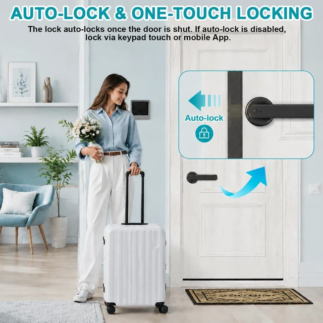 Alt view image 7 of 7 - Fingerprint Door Lock Smart Biometric Door Knob with Handle for Bedrooms | Keyless Entry Door Locks with Auto-lock, APP Control, 100 Fingerprint, 200 Passcode, IC Card, Keys, Home Apartment Hotel