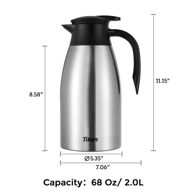 Alt view image 2 of 7 - 68 Oz Thermal Coffee Carafe, Stainless Steel Insulated Vacuum Coffee Carafes For Keeping Hot, 2 Liter Beverage Dispenser (Silver)