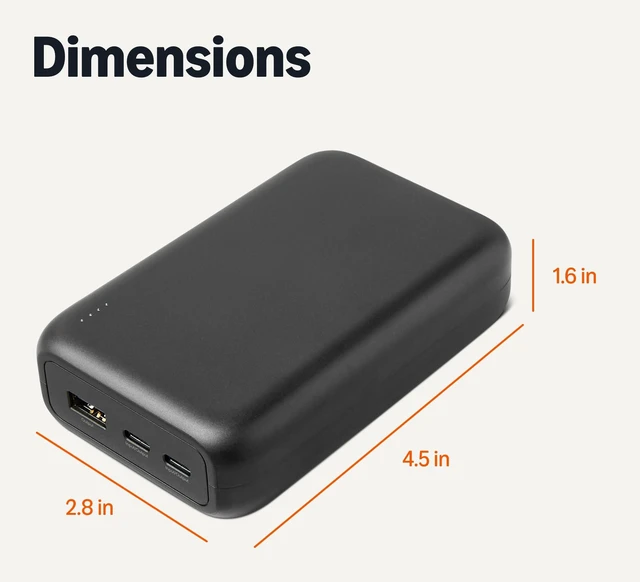 Alt view image 5 of 5 - High-Capacity Portable Charger Power Bank with 3-Port Output, 20,000 mAh, Black
