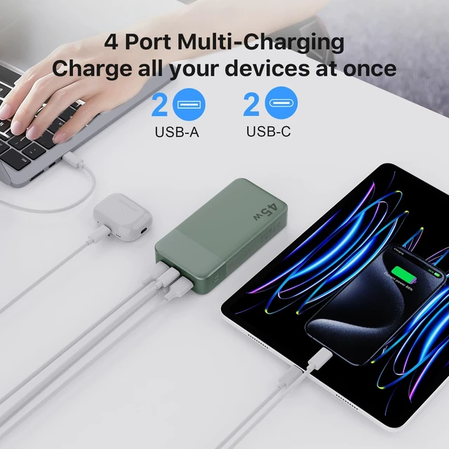 Alt view image 5 of 6 - 45W 20000mAh Portable Charger Power Bank Fast Charging | Battery Pack with 2 USB-C (in/Out) & 2 USB-A, Digital Display & Small Current Mode, Battery Bank for Phone 17 S25 Tablet