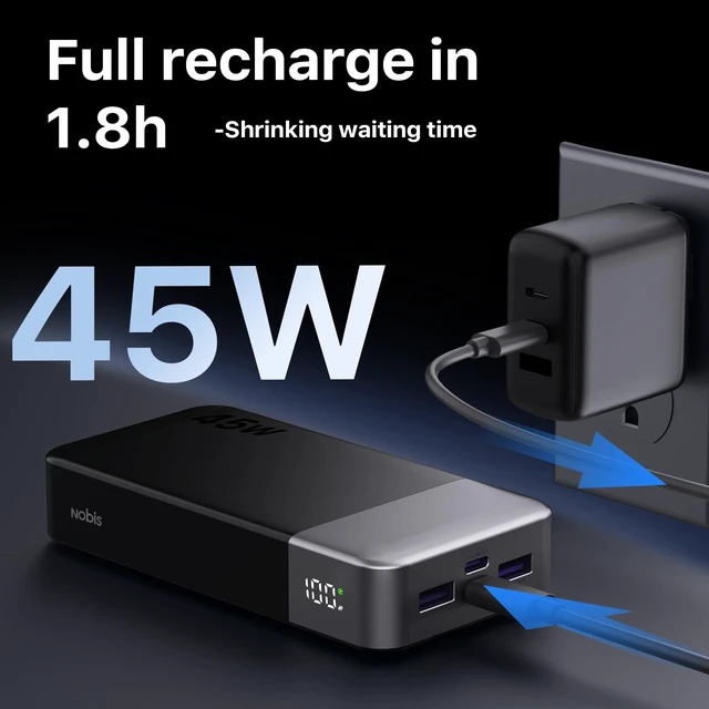 Alt view image 4 of 7 - 45W 20000mAh Portable Charger Power Bank Fast Charging | Battery Pack with 2 USB-C (in/Out) & 2 USB-A, Digital Display & Small Current Mode, Battery Bank for Phone 17 S25 Tablet