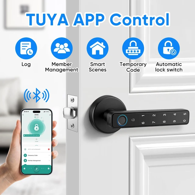 Alt view image 4 of 7 - Smart Door Lock with Knob, Keyless Entry Door Locks with Handle,APP Control | Fingerprint Door Keypad Knob for Bedroom/Front Door/Office /Apartment, 5 Unlock Ways,Auto Lock, Generate Passcode Remotely